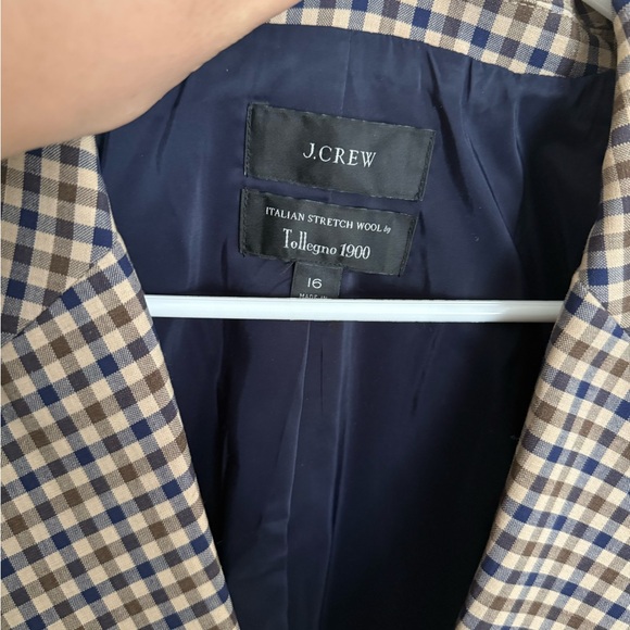 J. Crew NWOT Women’s Boyfriend Blazer Beige Plaid Italian Stretch Wool Blend - Picture 3 of 11